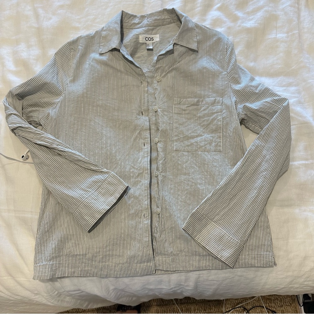COS Gray Striped Collared Shirt